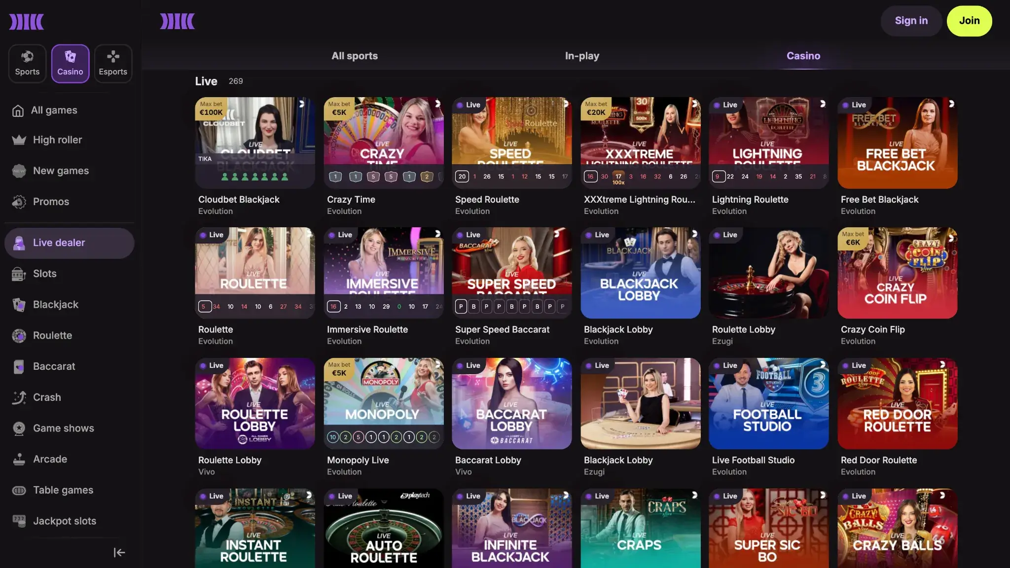 cloudbet casino games