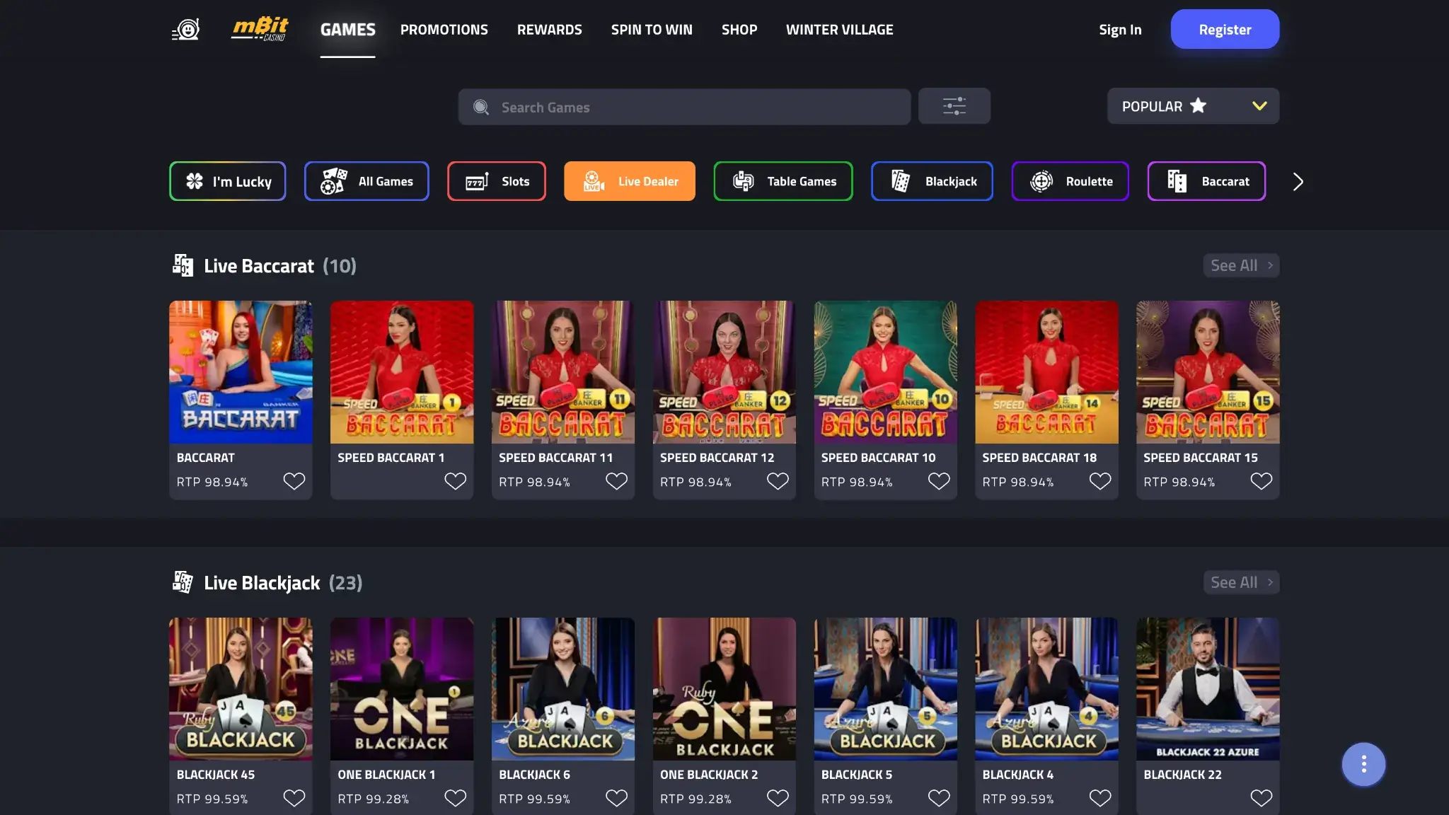 mbit casino games