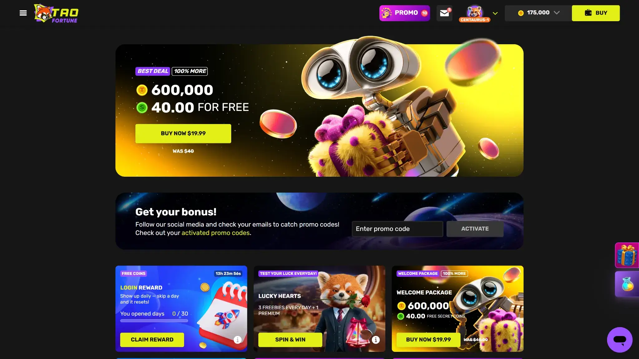 taofortune casino bonuses for existing p