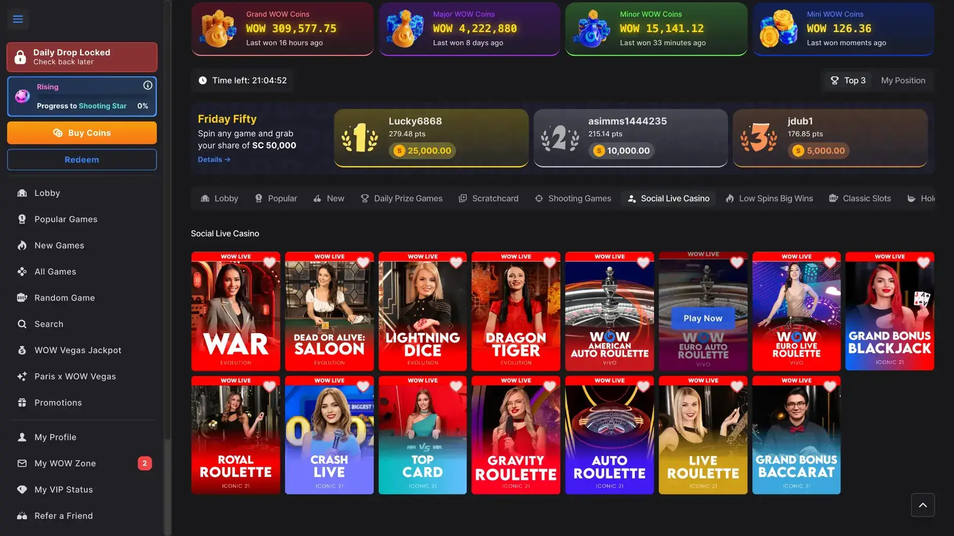 wow vegas casino games